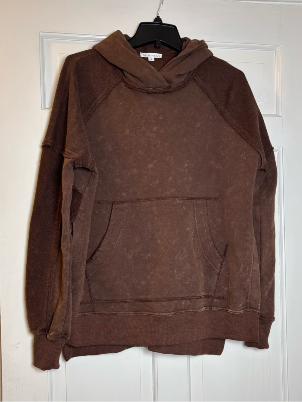 AEMI + CO Brown Hoodie with Split Sides 100% Cotton Women’s S